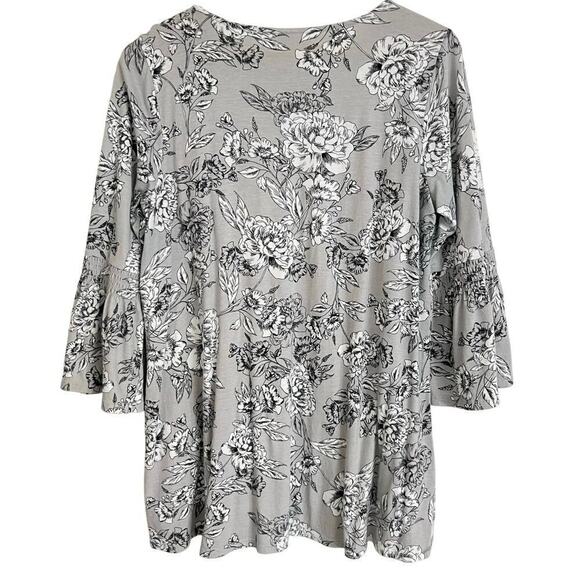 J. JILL Smocked Sleeve With Ruffle Tunic Top Women’s Sz. M Gray & White Floral - Picture 5 of 7
